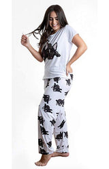 Black frenchie 2 piece Pj set with long pants - French bulldog