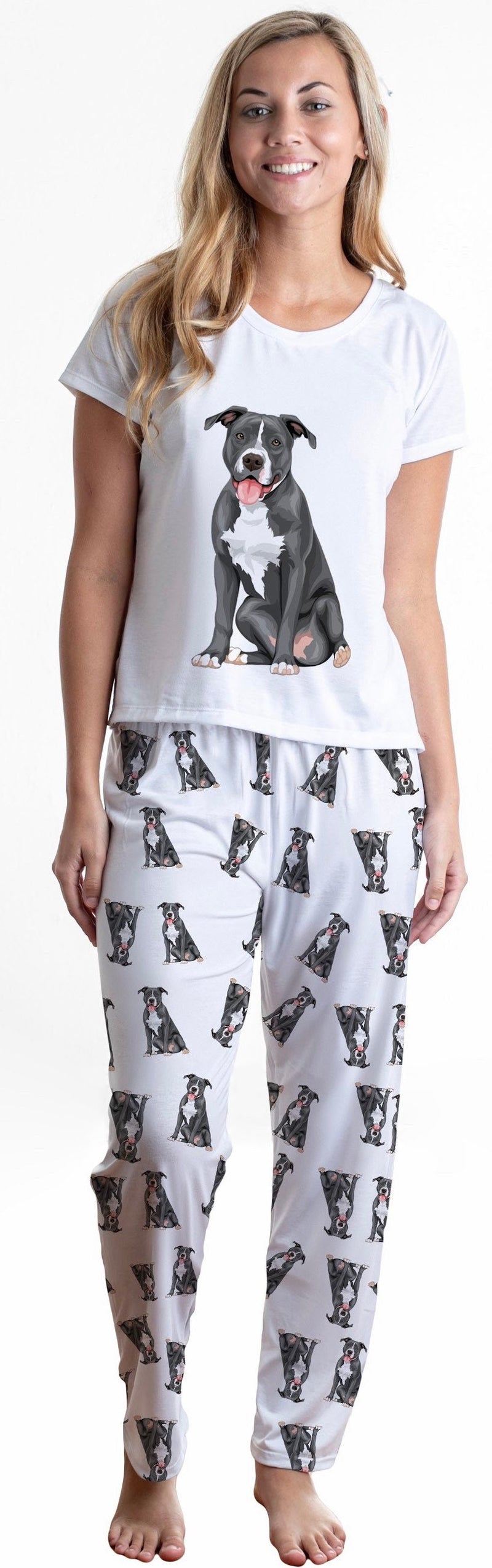 Grey pit bull 2 piece Pj set with long pants