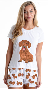 Red dachshund / Brown wiener dog 2 piece Pj set with shorts