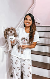 Brown and white Shih tzu 2 piece Pj set with long pants