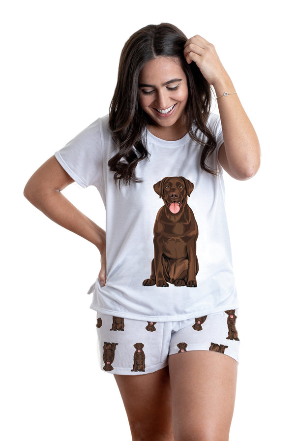 Chocolate labrador 2 piece Pj set with shorts