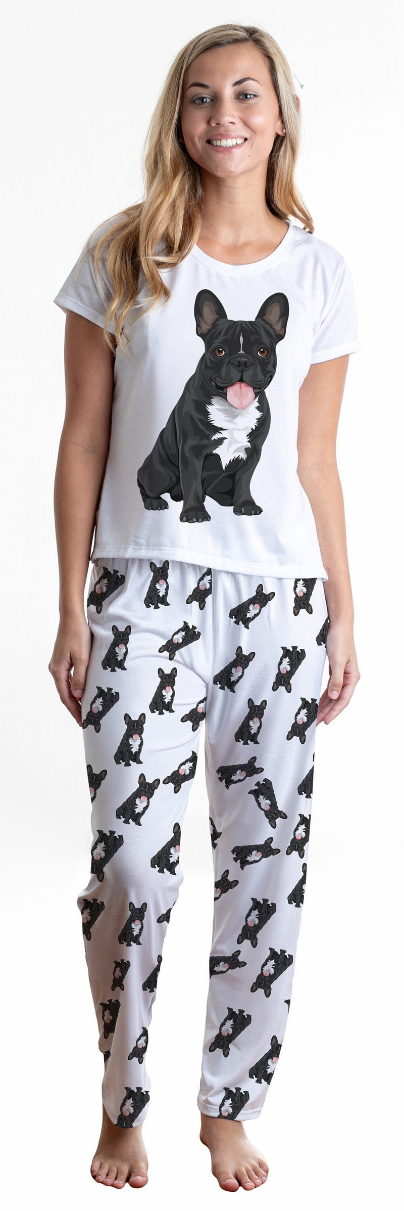 Black frenchie 2 piece Pj set with long pants - French bulldog